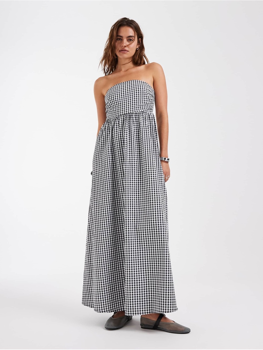 Vero Moda Strapless Gingham Maxi Dress - Black & White